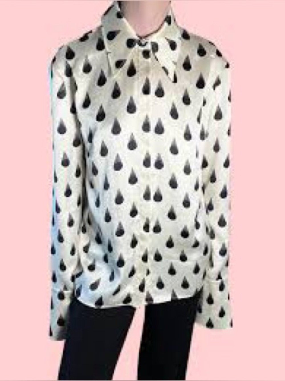 H&M Studio A/W 2023 cream and black teardrop long sleeve top Sz XL